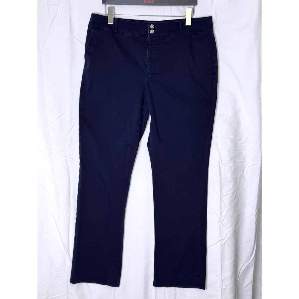 CHAPS Women Navy Blue Cotton Stretch Straight Leg Cropped Pants‎ Size 16